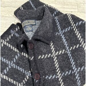 Vintage Herman Geist Sweater Women's PL Plaid 100% Wool Button Front Collared LG